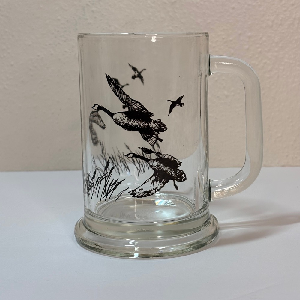 Avon Beer Stein Mug Unisex OS Clear Excellent Canada Geese 1982 Vintage Glass